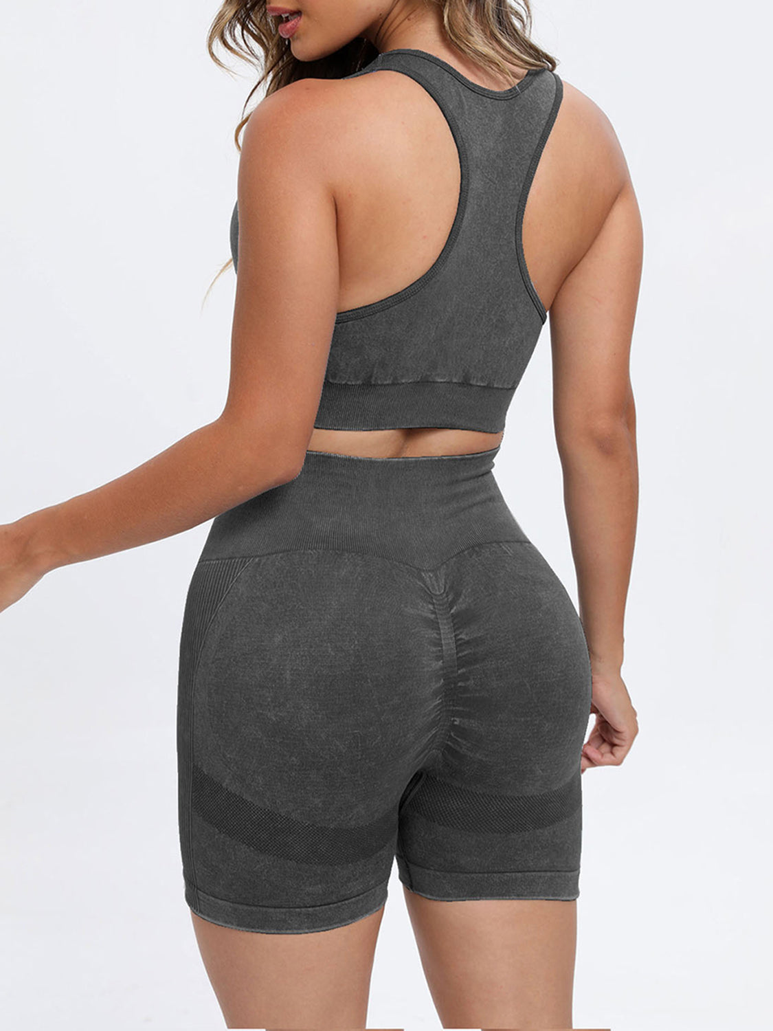 Dark Gray Scoop Neck Wide Strap Top and Shorts Active Set