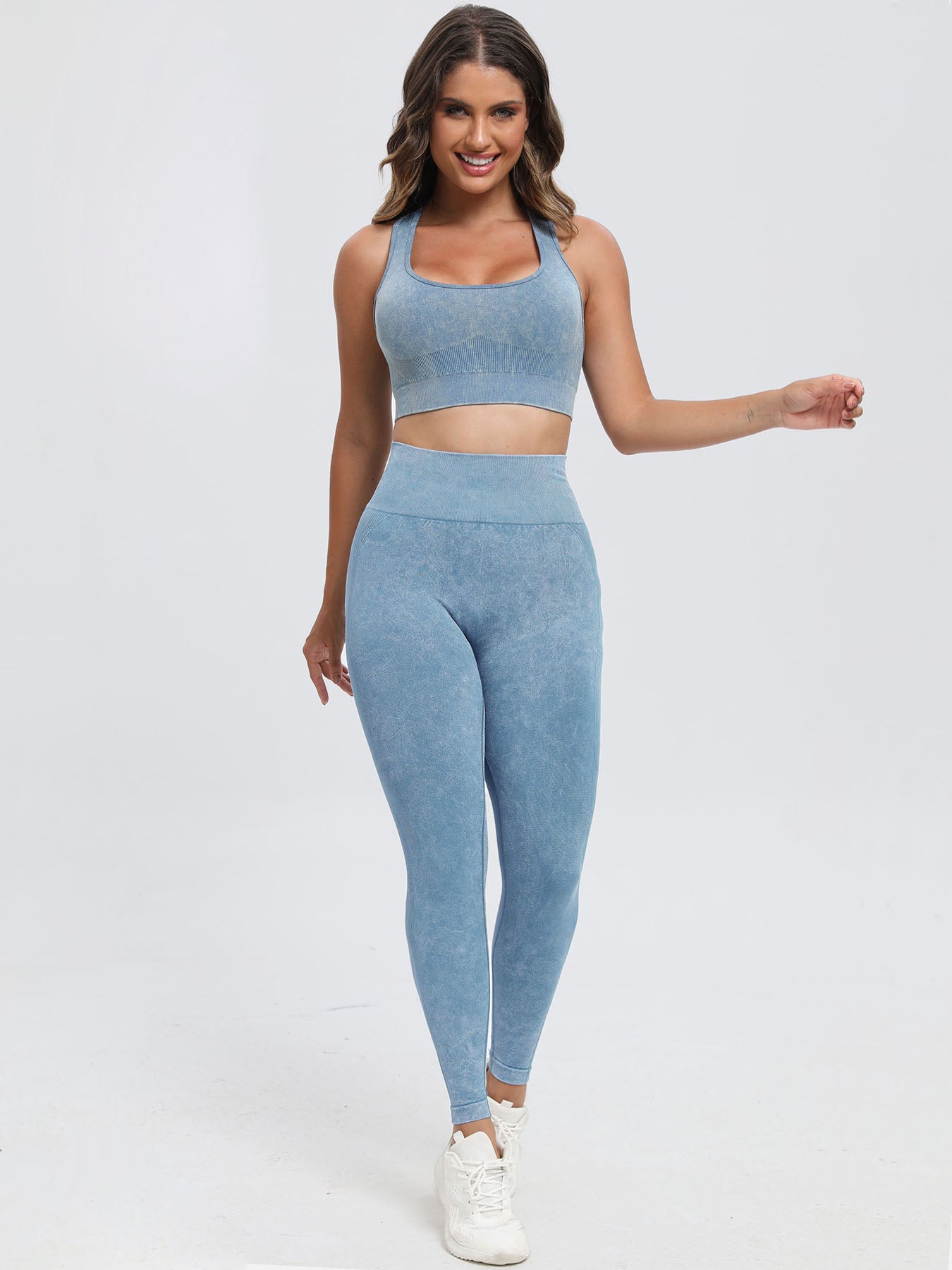 Light Blue Scoop Neck Wide Strap Top and Pants Active Set