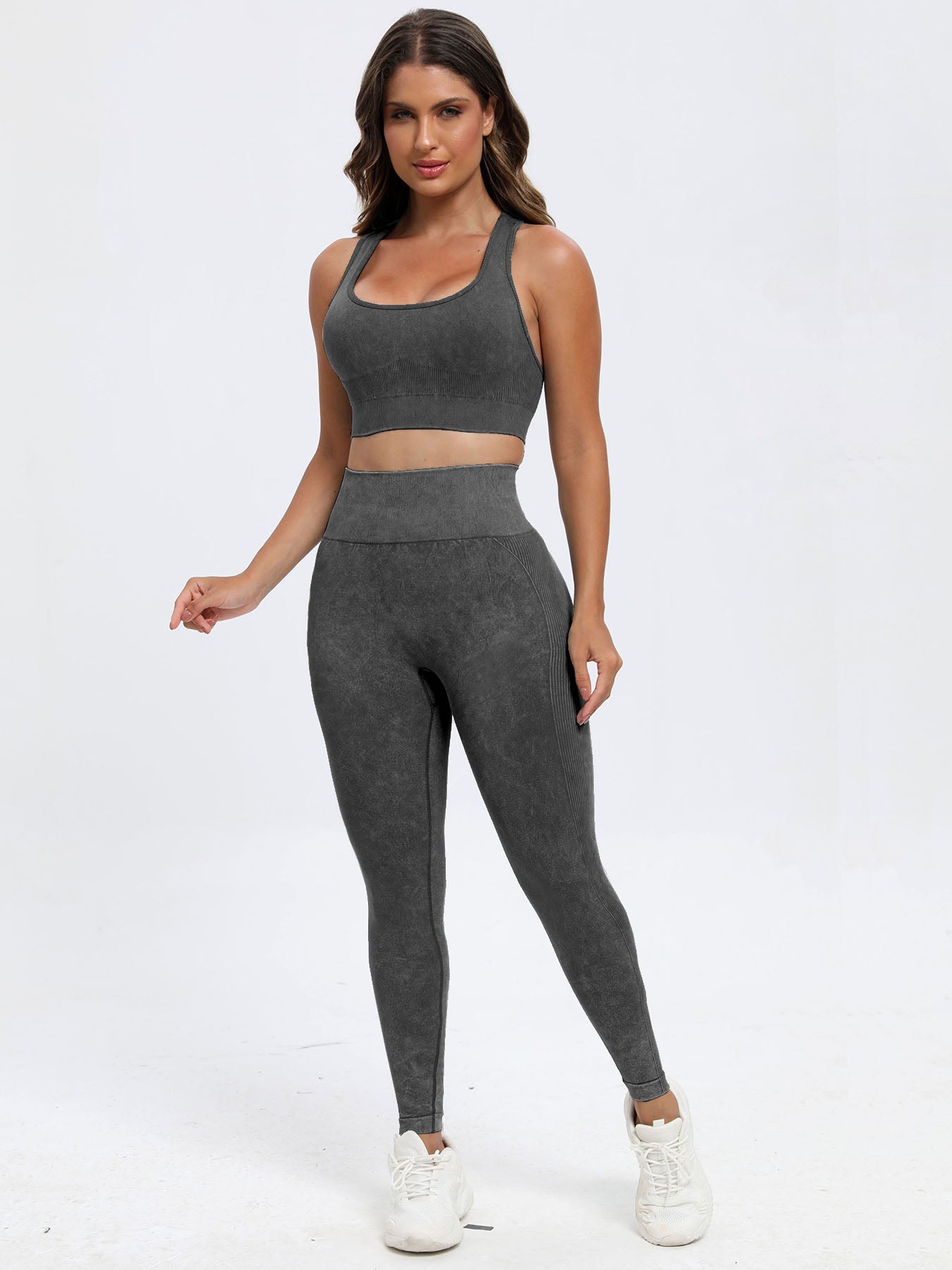 Dark Gray Scoop Neck Wide Strap Top and Pants Active Set