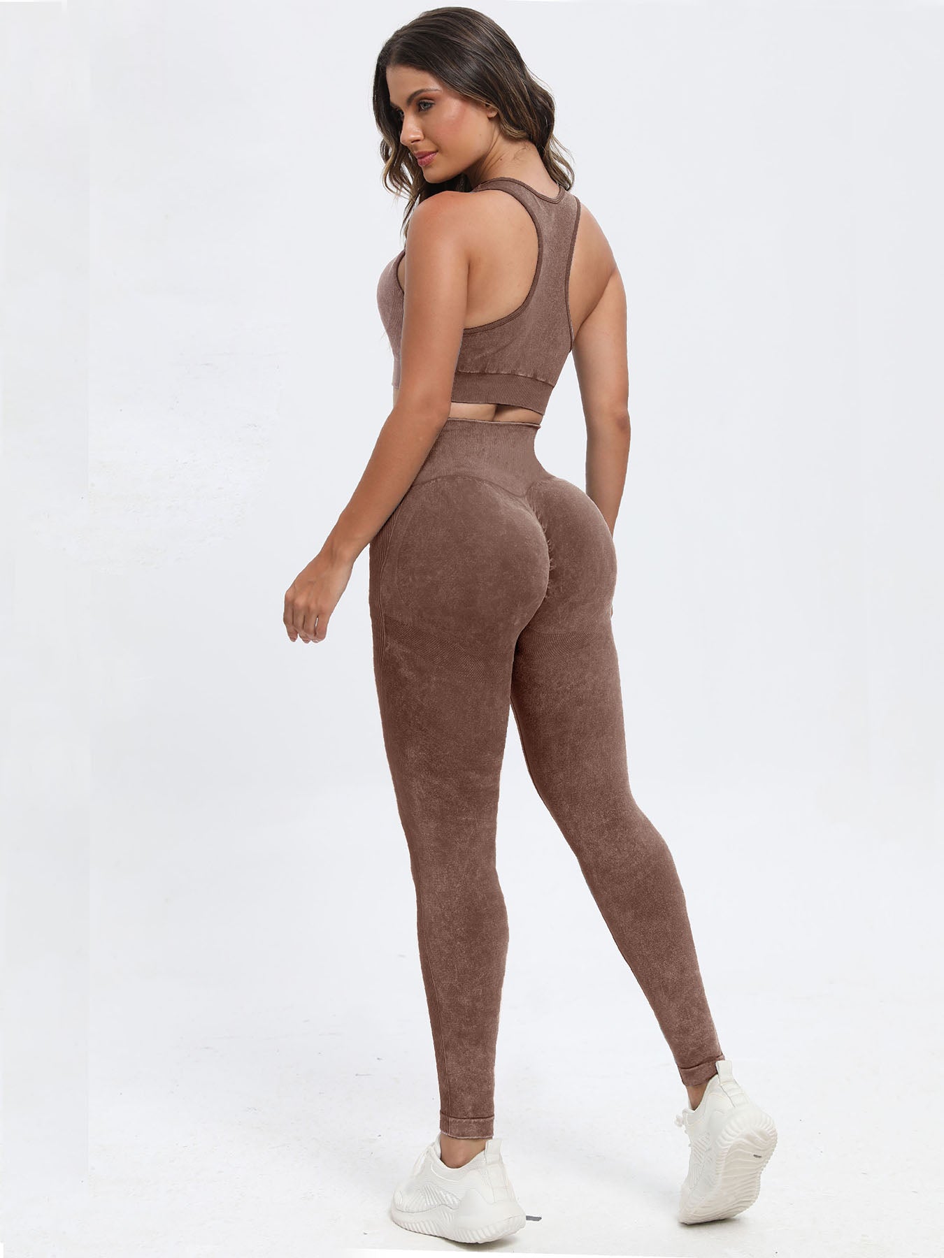 Brown Scoop Neck Wide Strap Top and Pants Active Set