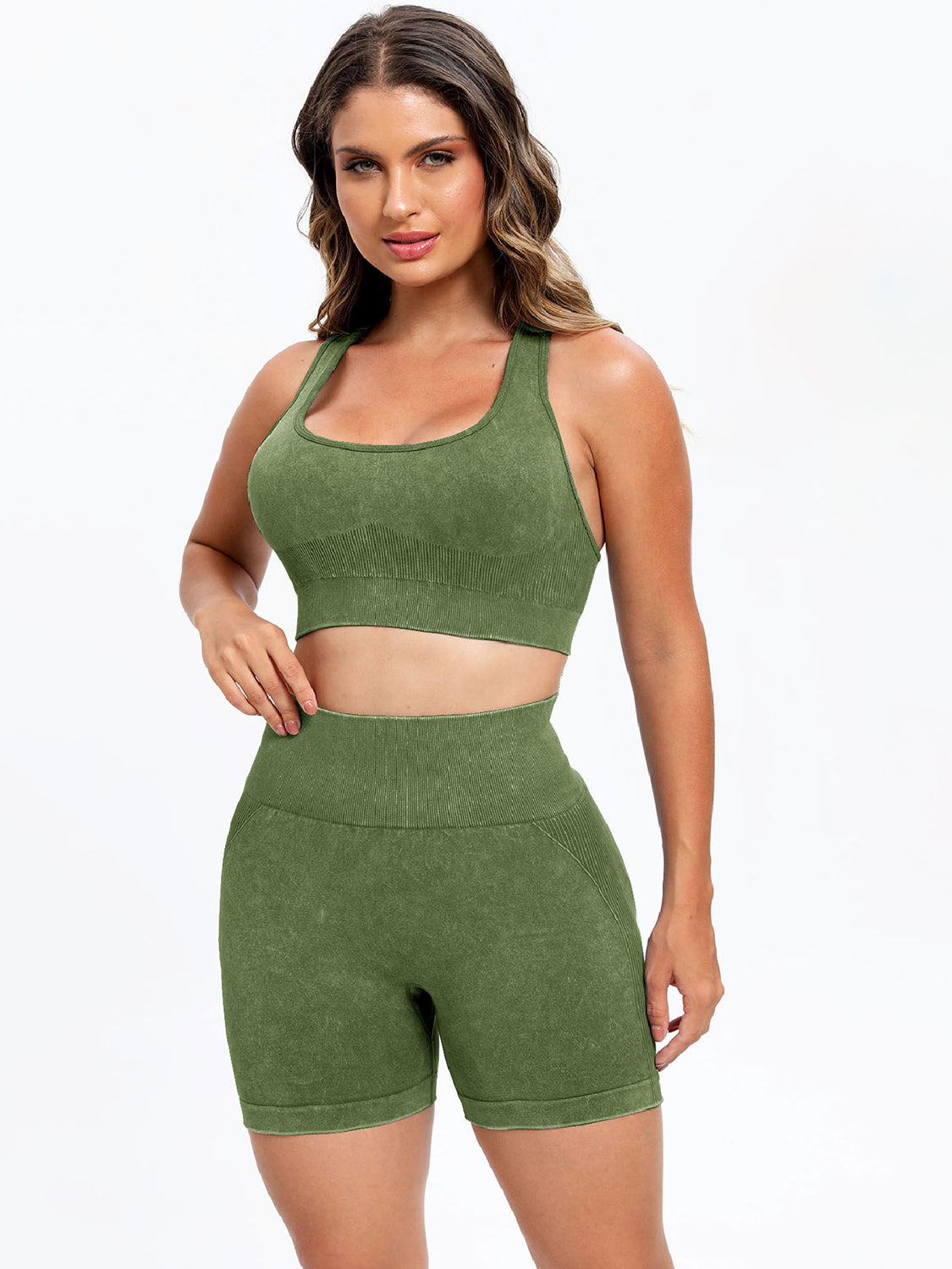 Matcha Green Scoop Neck Wide Strap Top and Shorts Active Set