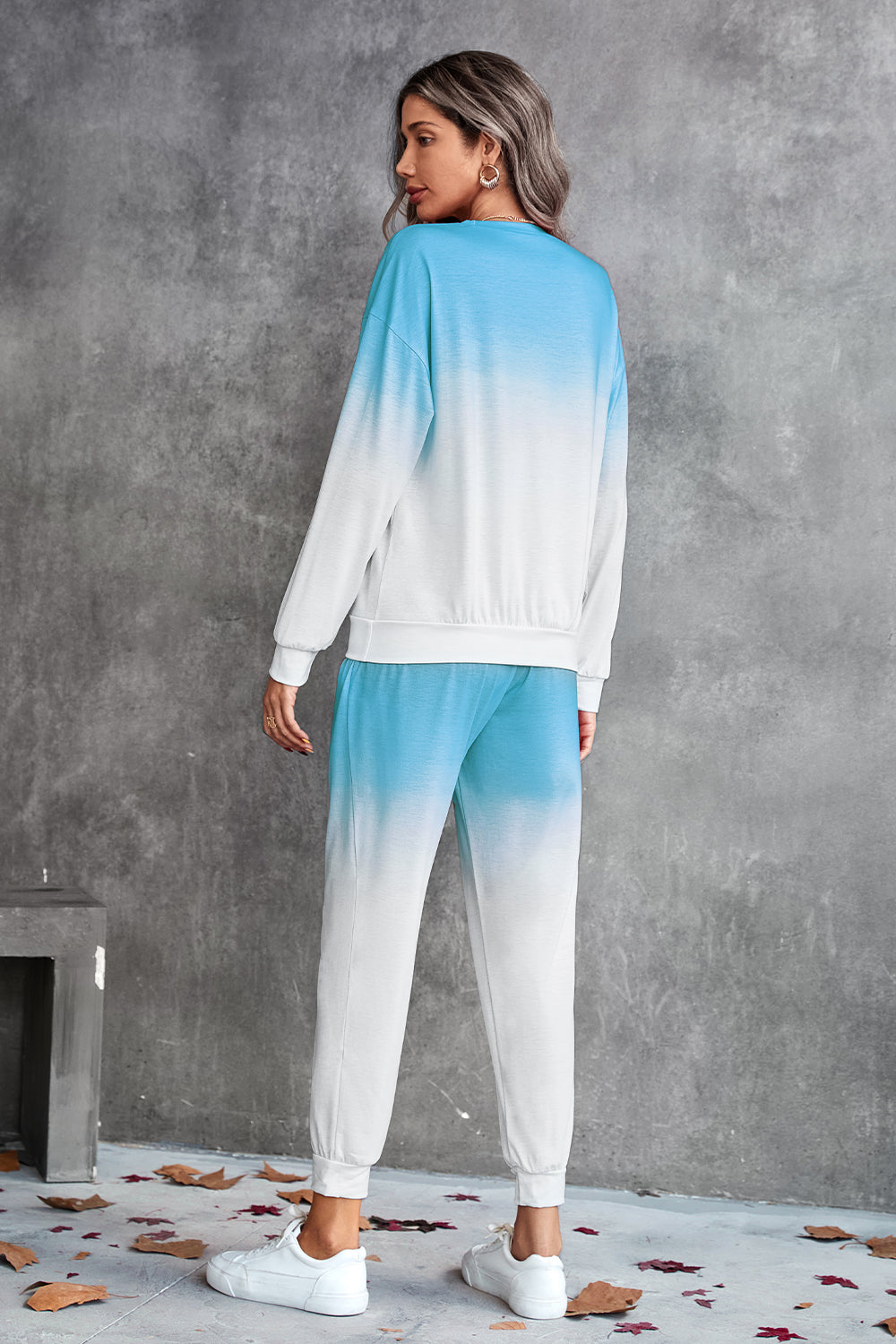 Blue Gradient Round Neck Sweatshirt and Joggers Set