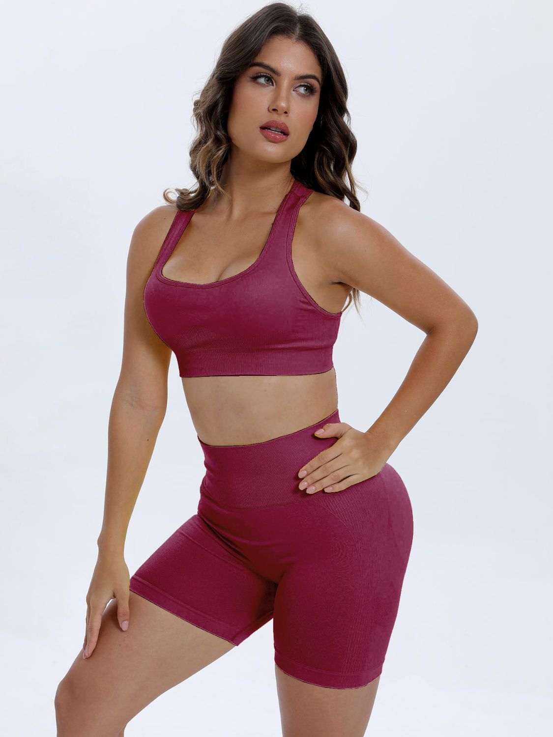 Deep Purple Scoop Neck Wide Strap Top and Shorts Active Set