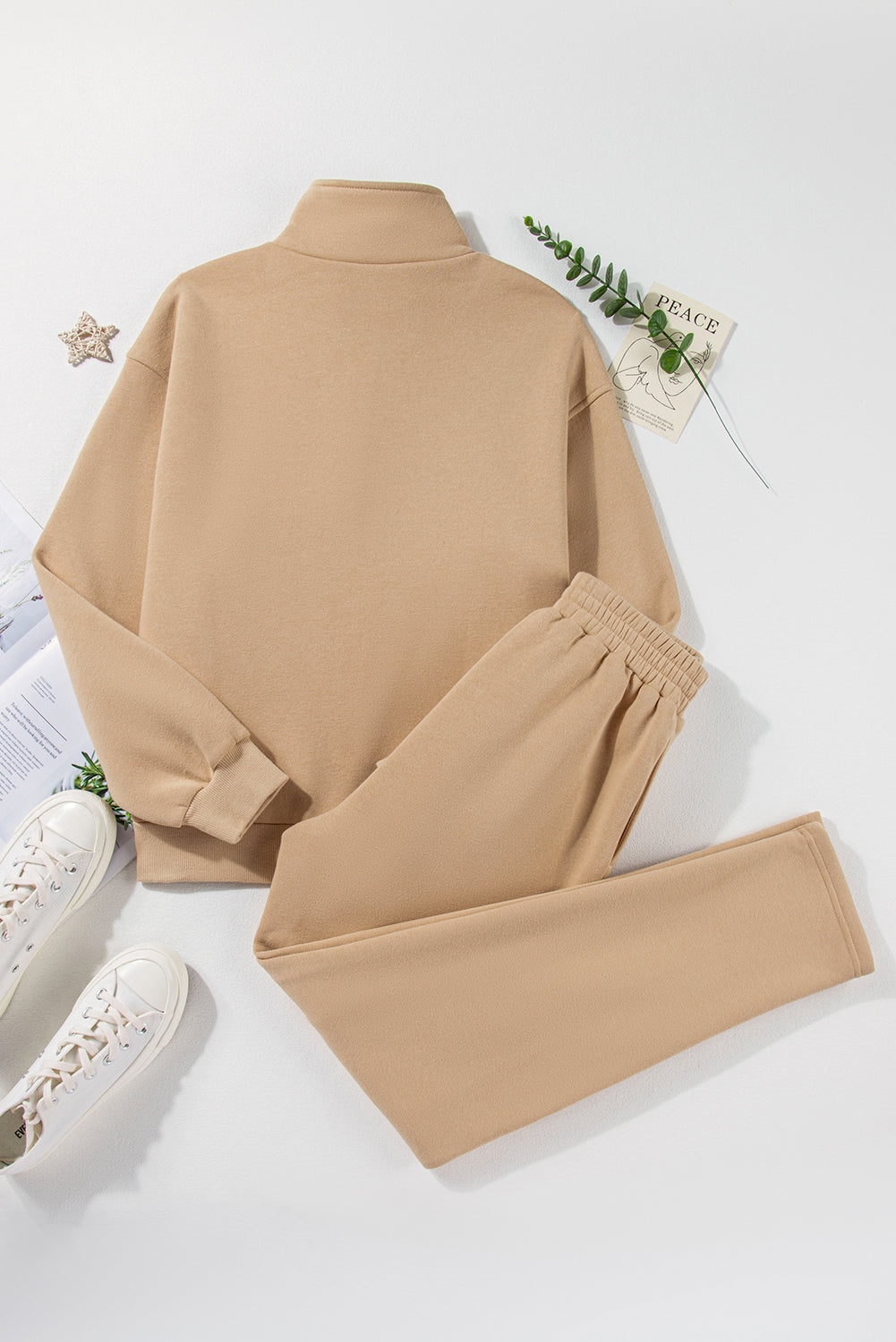 Tan Half Snap Turtleneck Top and Pants Active Set