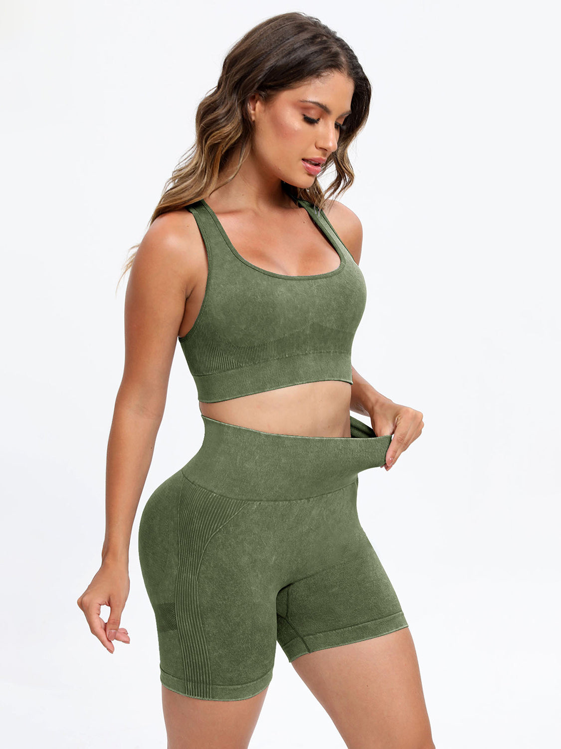 Matcha Green Scoop Neck Wide Strap Top and Shorts Active Set