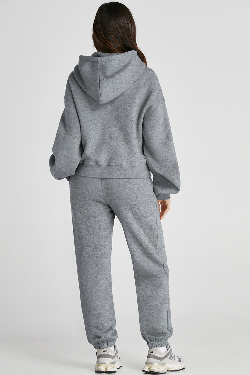 Gray Dropped Shoulder Hooded Top and Pants Active Set