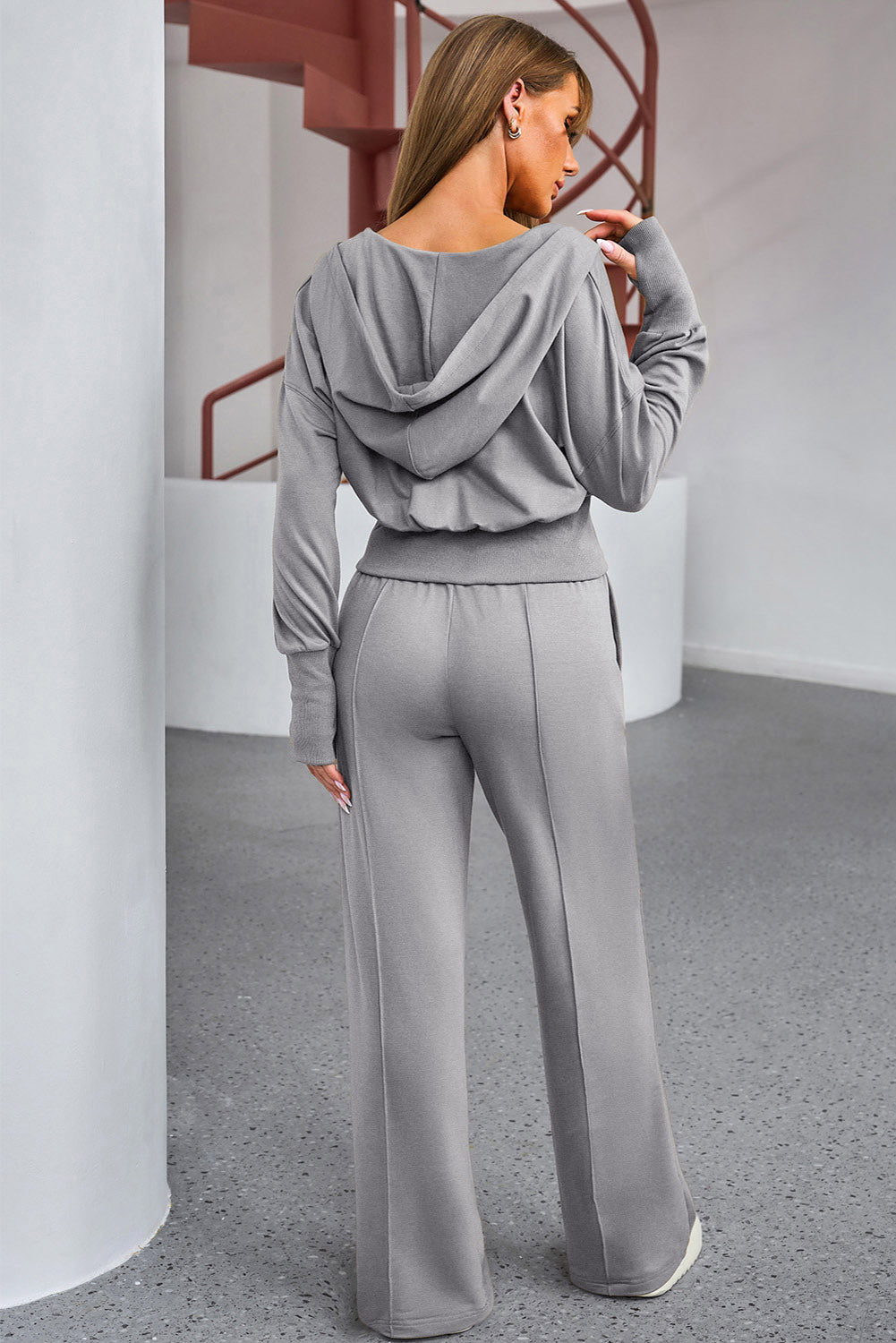 Dark Gray Dropped Shoulder Hoodie and Drawstring Pants Active Set