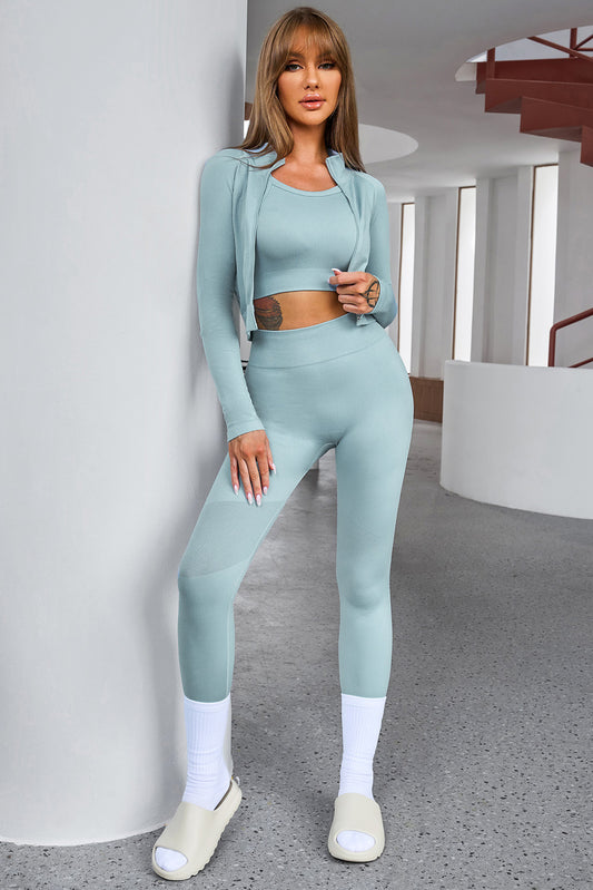 Pastel Blue Tank Cropped Active Top and Pants Set