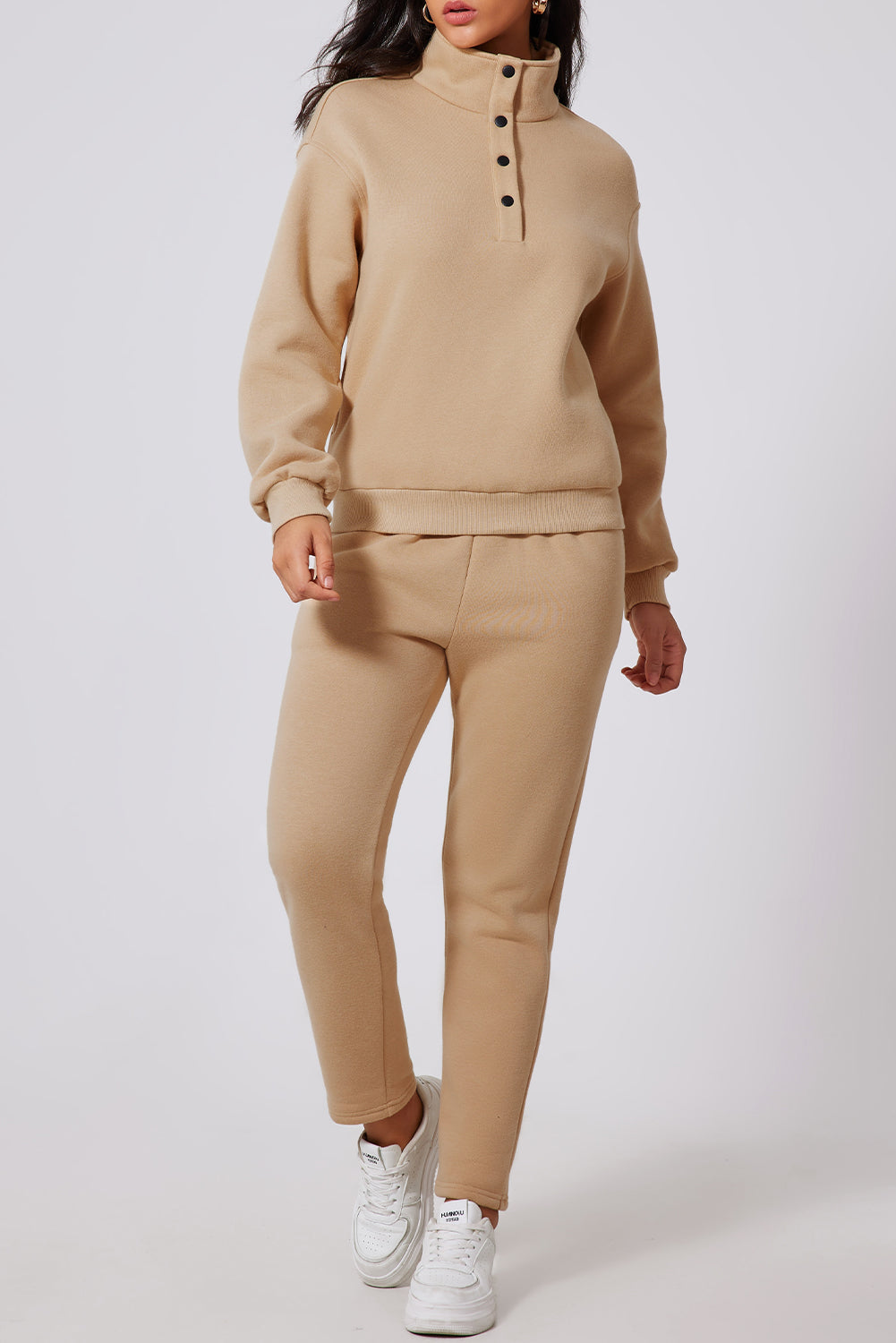 Tan Half Snap Turtleneck Top and Pants Active Set