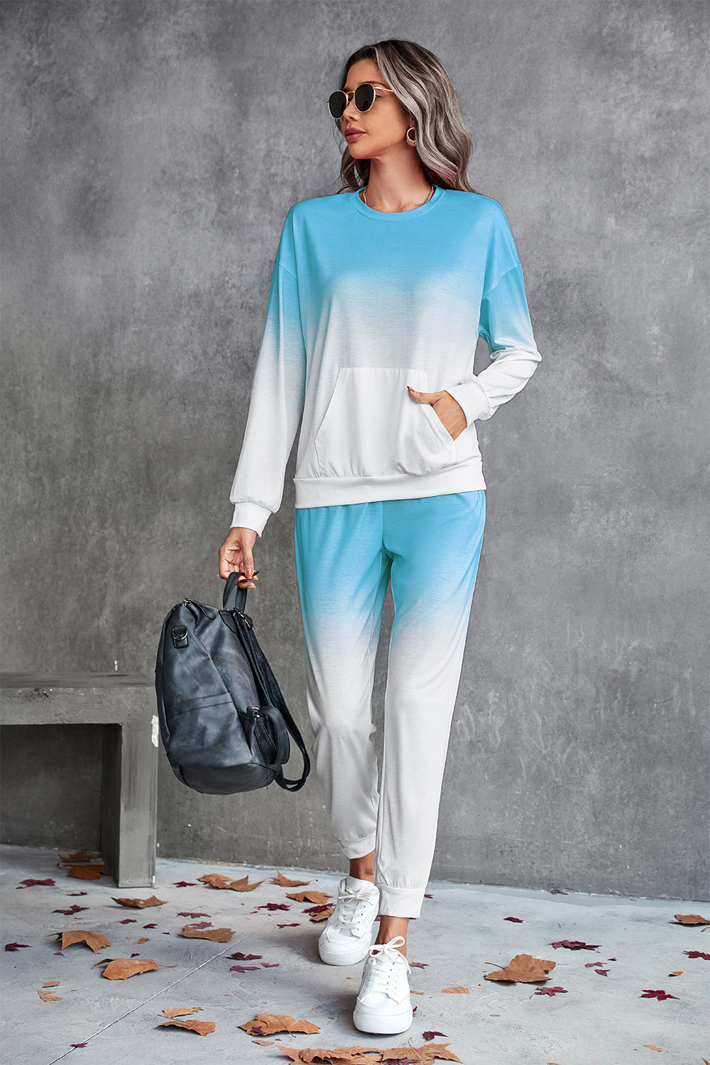 Blue Gradient Round Neck Sweatshirt and Joggers Set