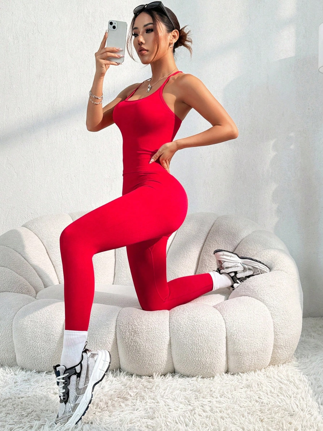 Red Scoop Neck Top and Pants Active Set