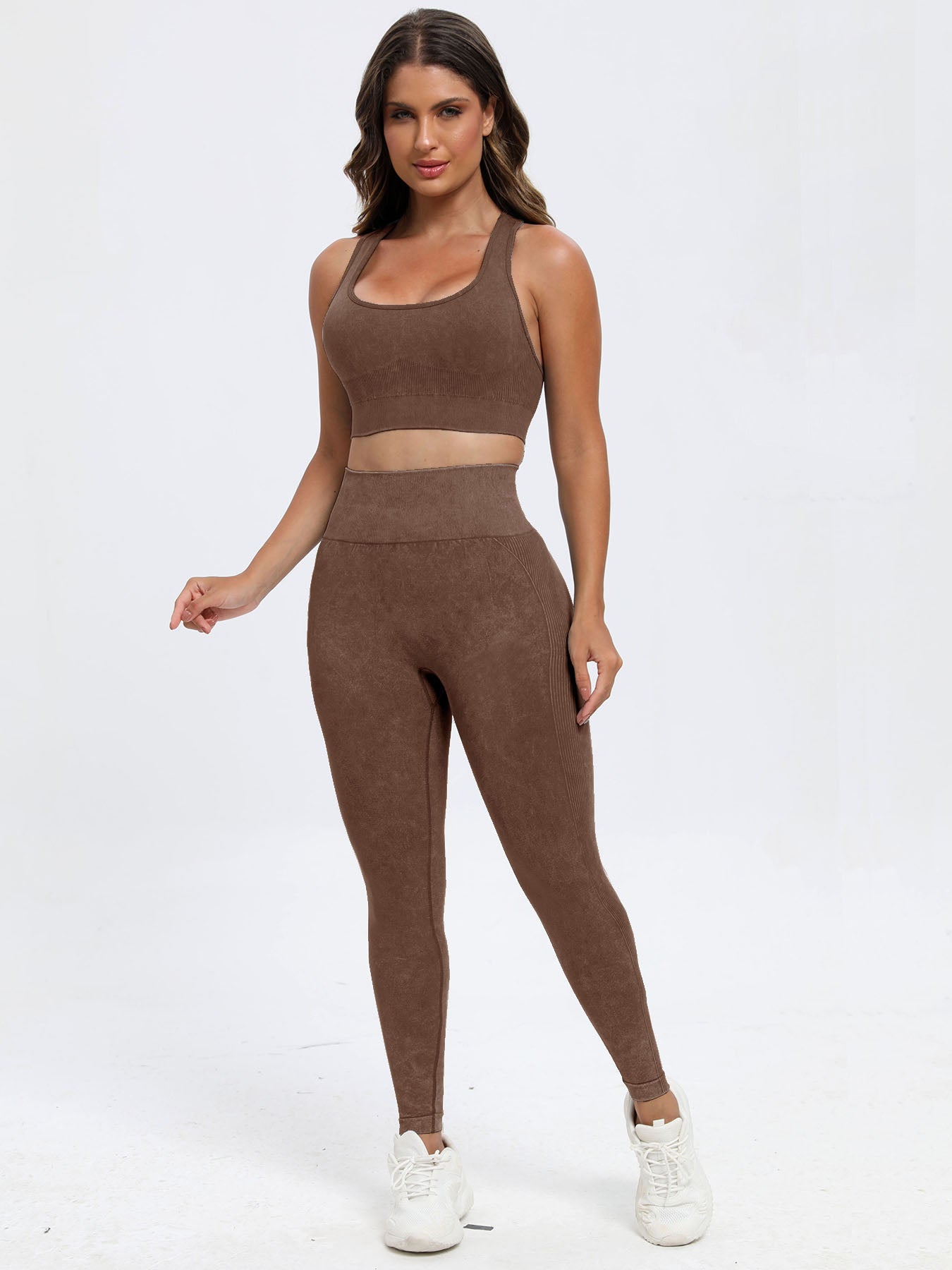 Brown Scoop Neck Wide Strap Top and Pants Active Set