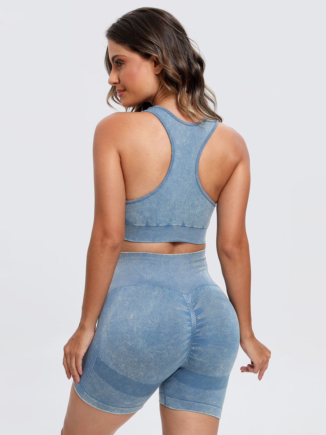 Light Blue Scoop Neck Wide Strap Top and Shorts Active Set