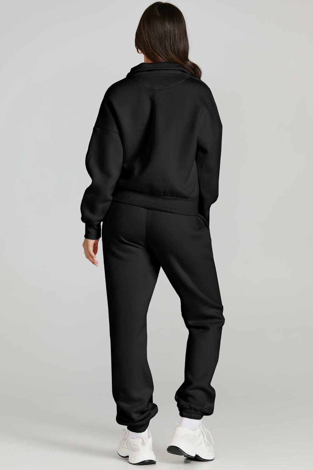 Black Quarter Zip Top and Drawstring Pants Active Set