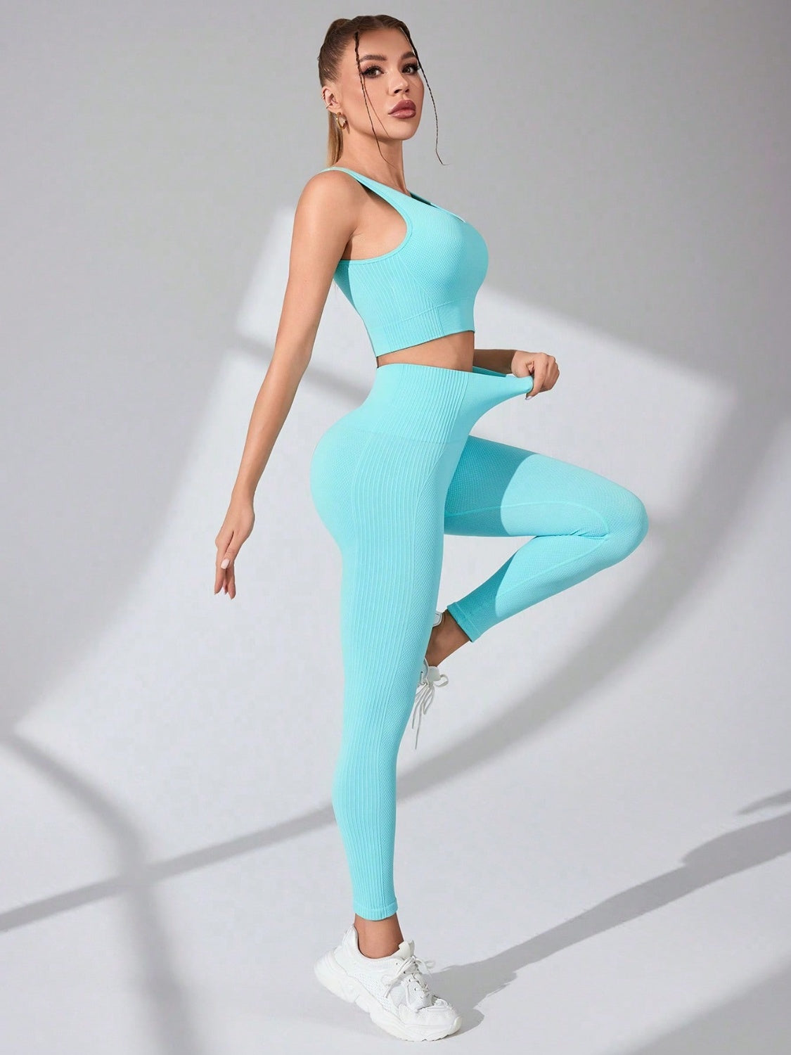 Tiffany Blue Scoop Neck Wide Strap Top and Pants Active Set