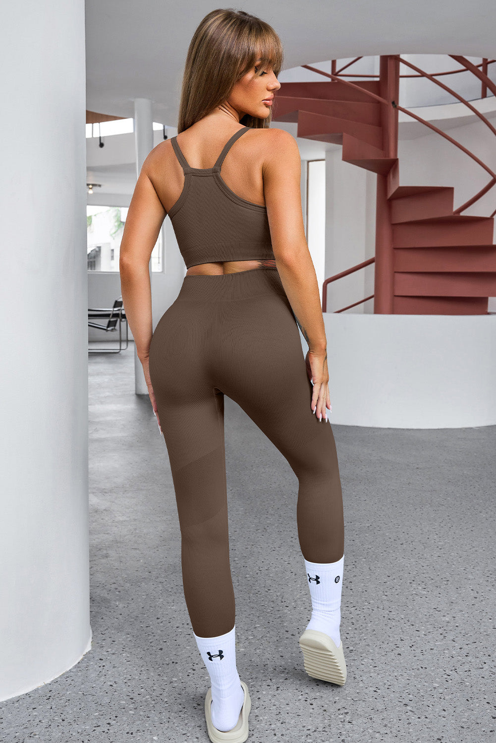 Taupe Tank Cropped Active Top and Pants Set