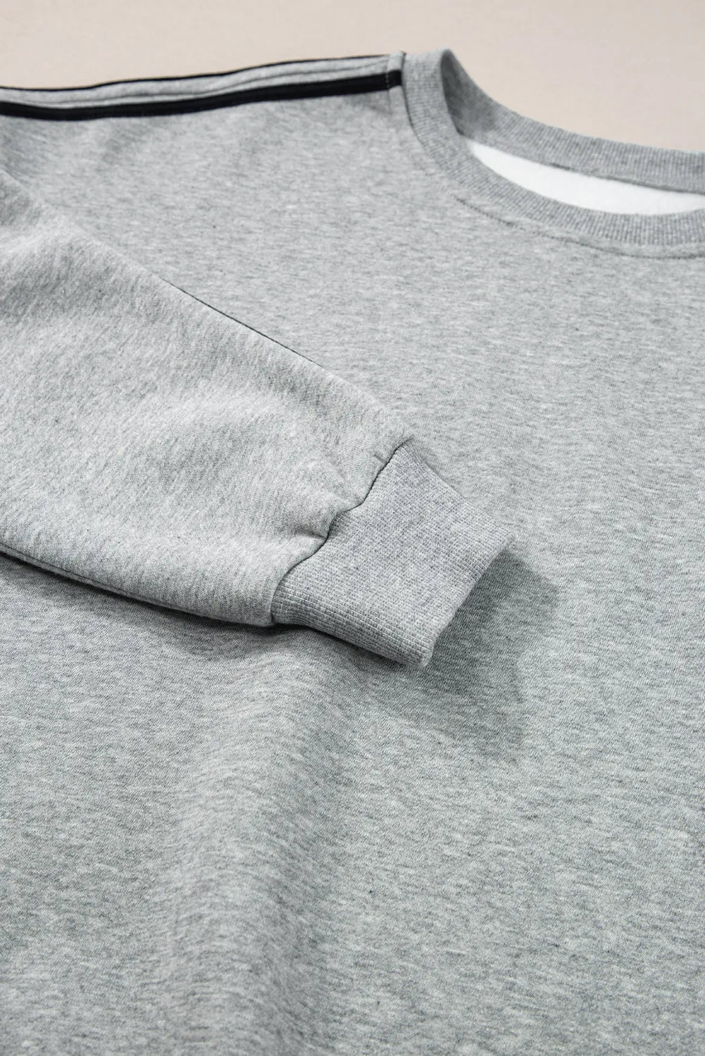 Gray Round Neck Long Sleeve Top