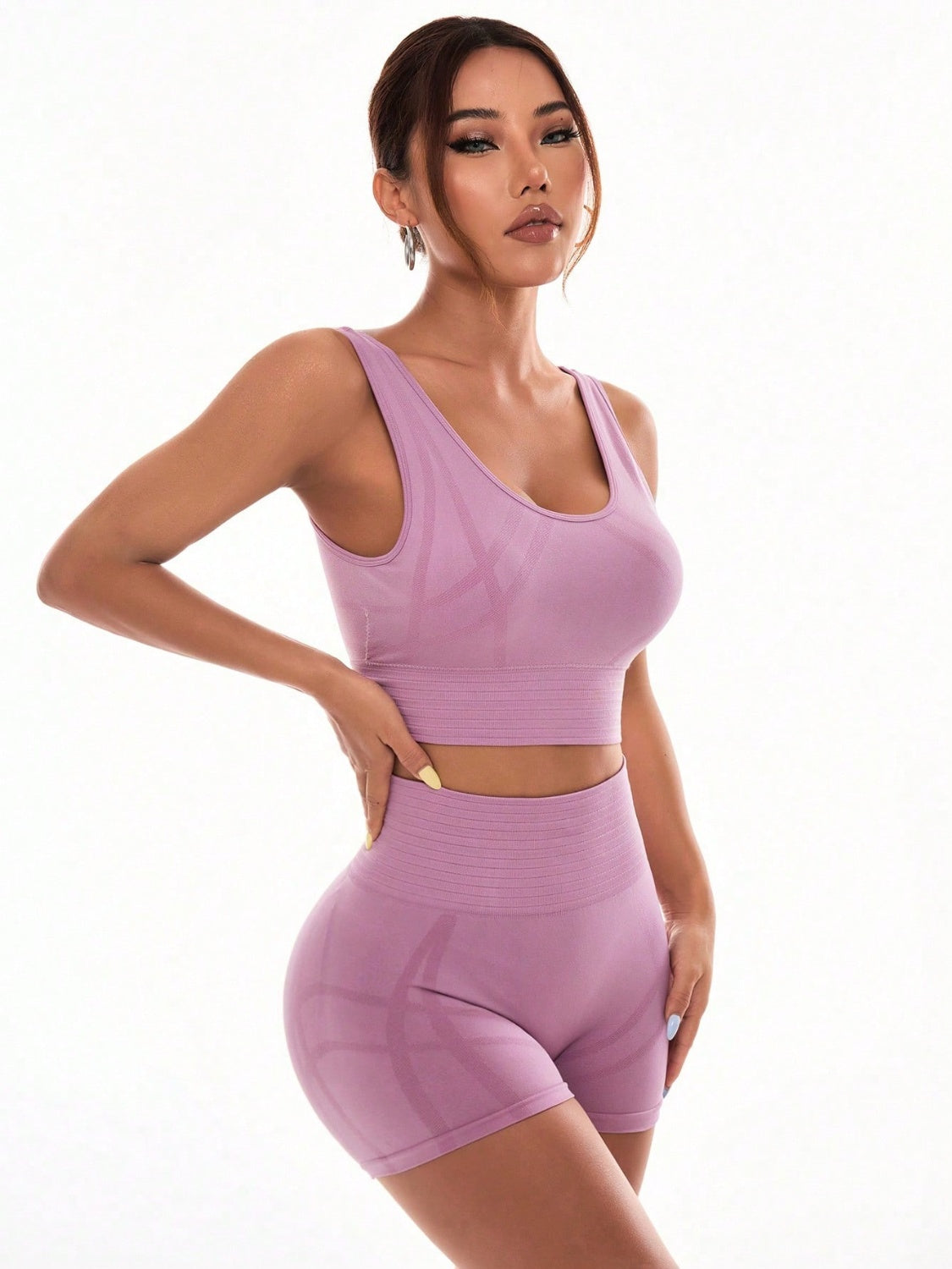 Pink Scoop Neck Wide Strap Top and Shorts Active Set