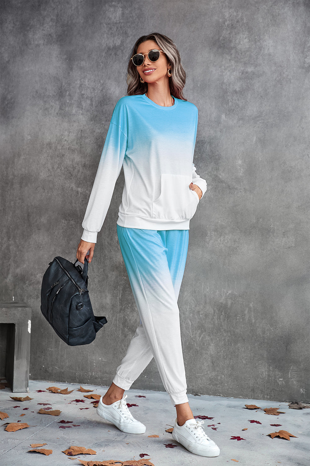 Blue Gradient Round Neck Sweatshirt and Joggers Set