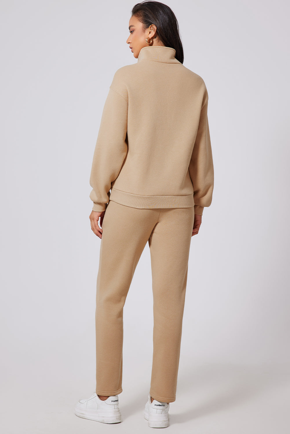 Tan Half Snap Turtleneck Top and Pants Active Set