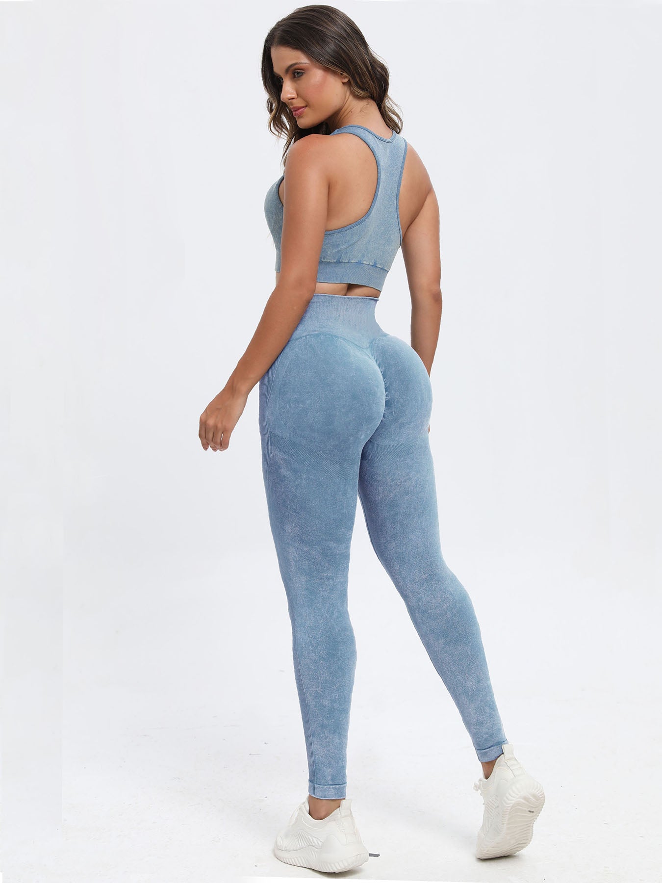 Light Blue Scoop Neck Wide Strap Top and Pants Active Set