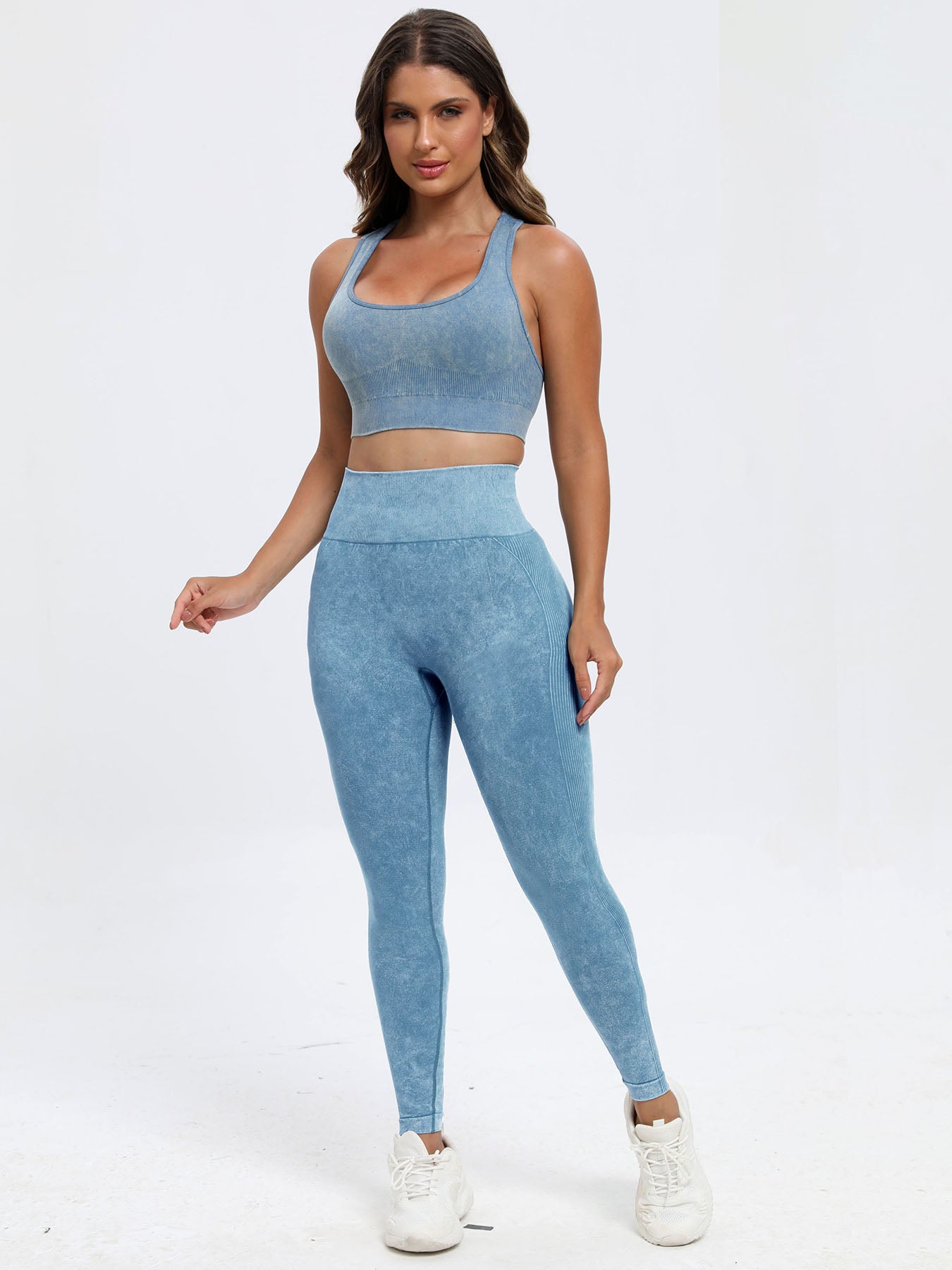 Light Blue Scoop Neck Wide Strap Top and Pants Active Set