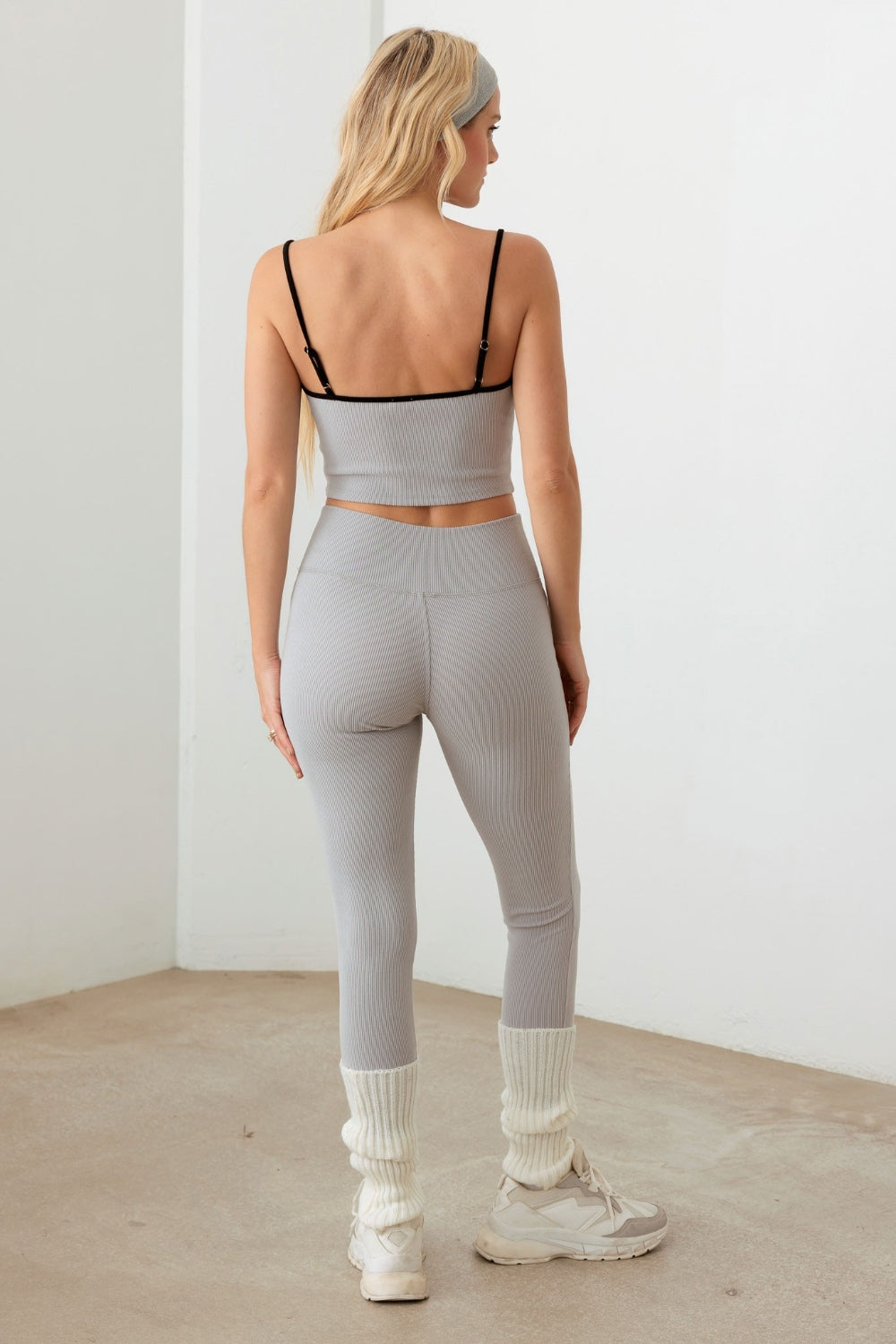 Gray Le Lis Ribbed Crop Cami and High Waist Brushed Leggings Set