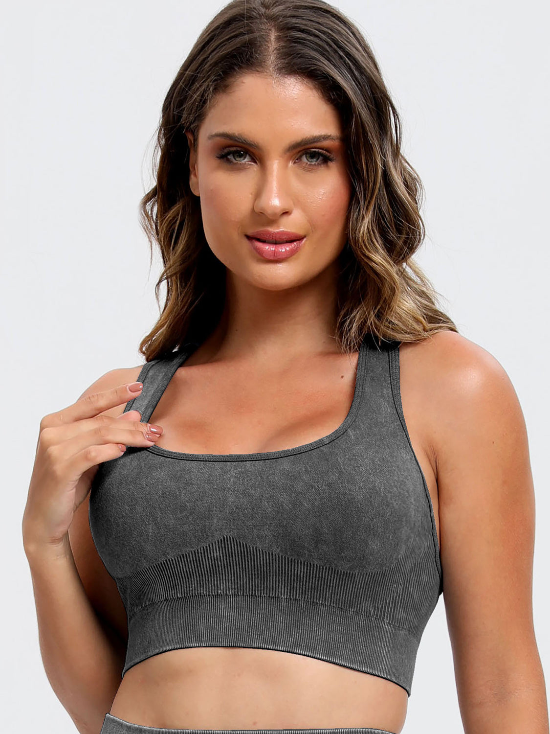 Dark Gray Scoop Neck Wide Strap Top and Shorts Active Set