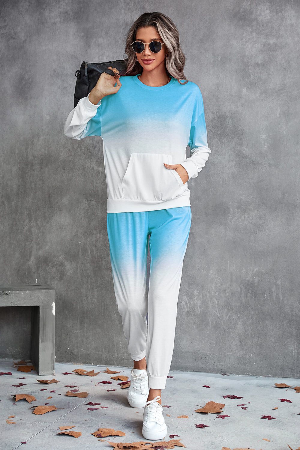 Blue Gradient Round Neck Sweatshirt and Joggers Set