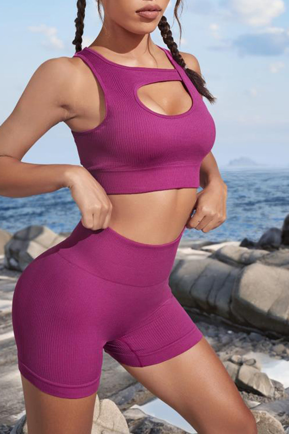 Hot Pink Cutout Two-Piece Sports Set