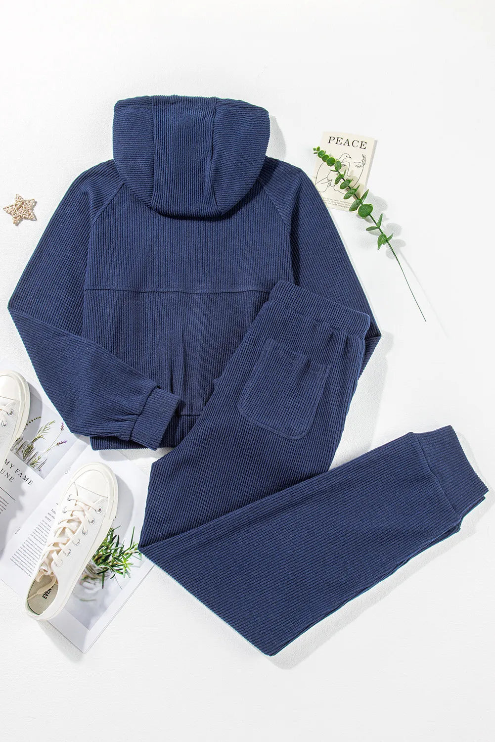 Navy Drawstring Half Zip Hoodie and Joggers Active Set