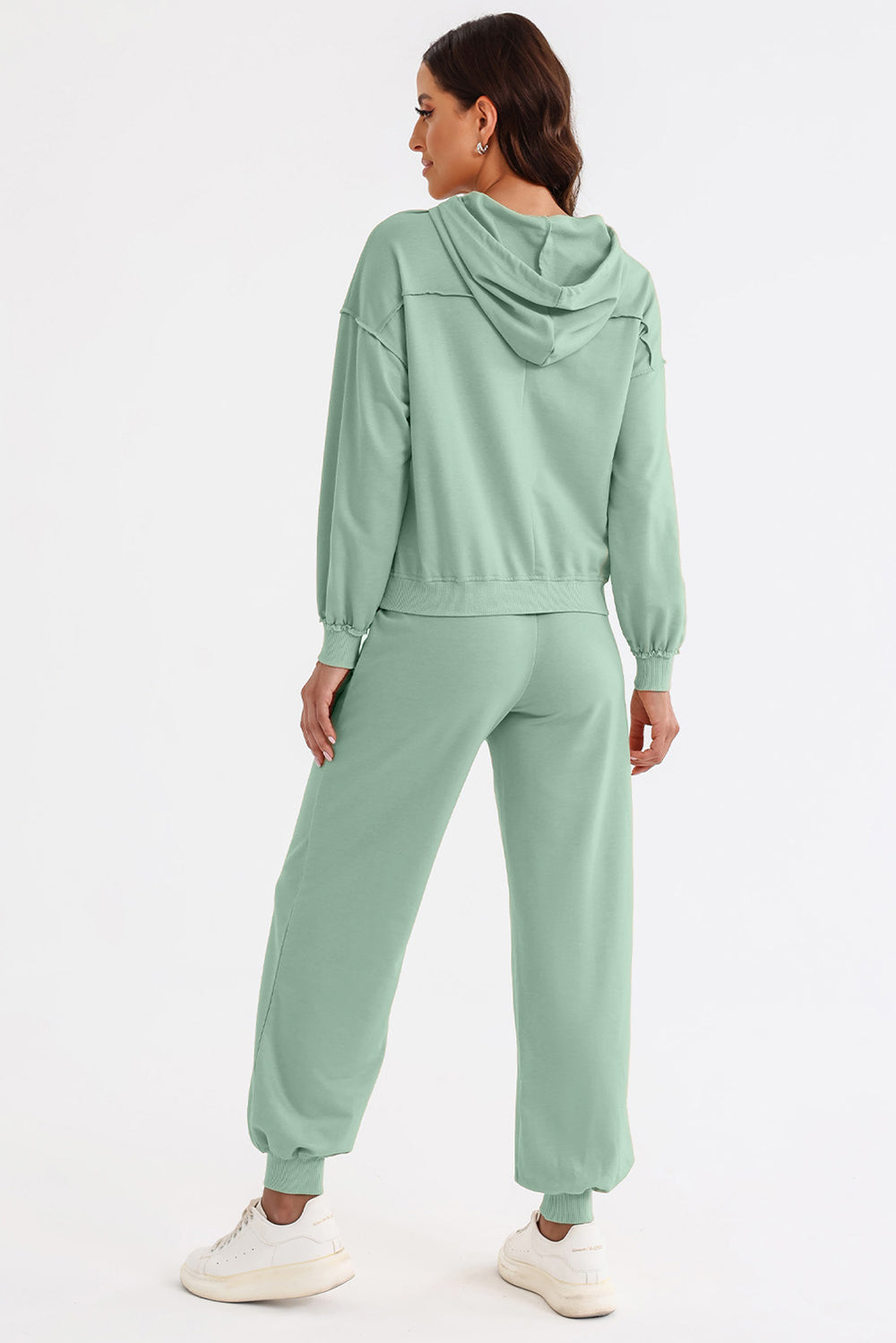 Light Green Cutout Drawstring Hoodie and Joggers Active Set