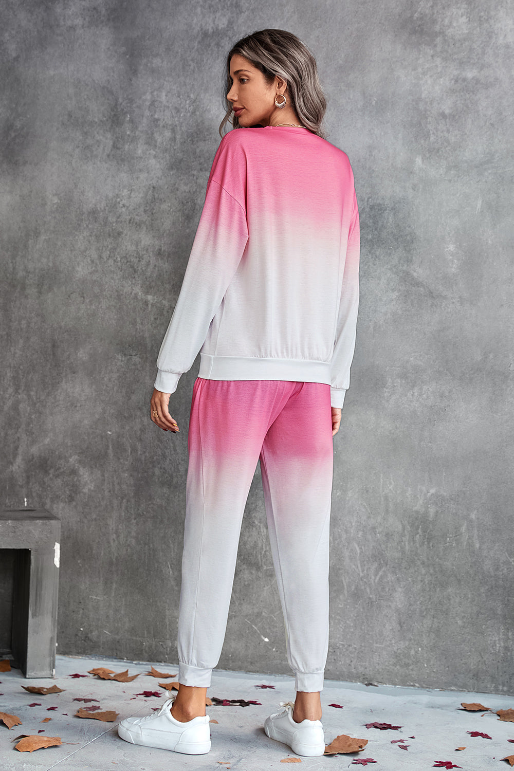 Pink Gradient Round Neck Sweatshirt and Joggers Set