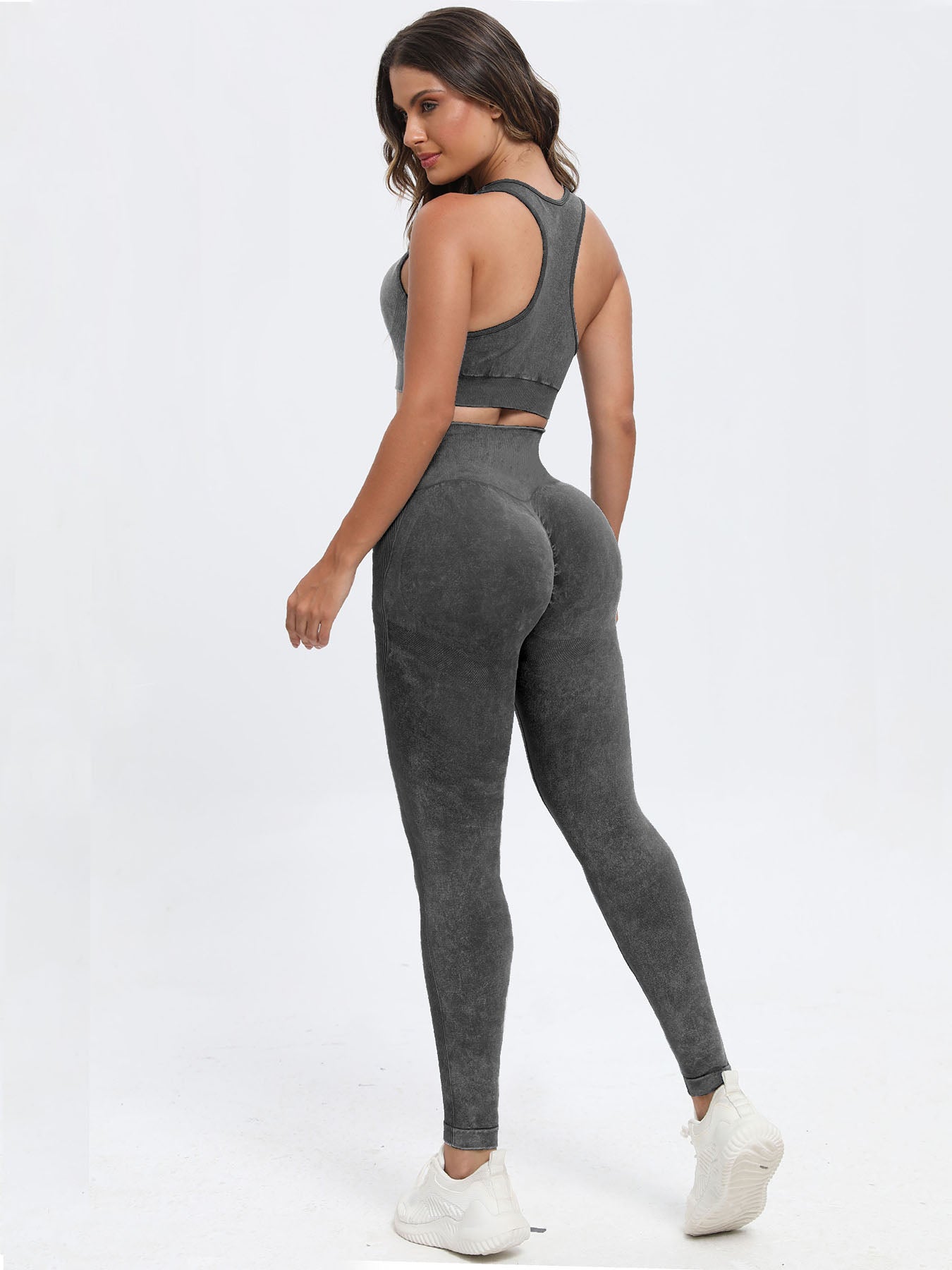 Dark Gray Scoop Neck Wide Strap Top and Pants Active Set