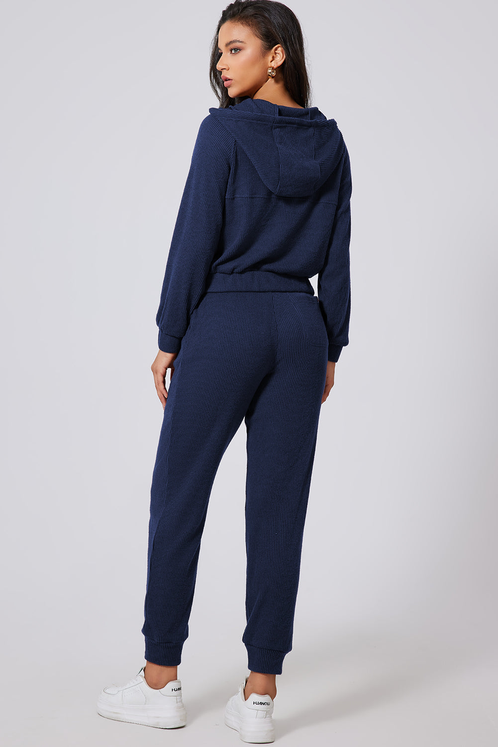 Navy Drawstring Half Zip Hoodie and Joggers Active Set